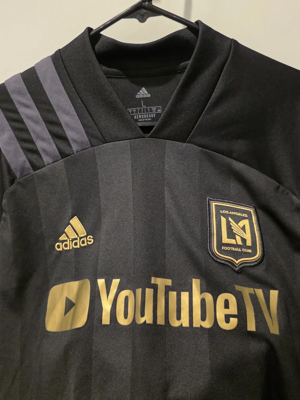 adidas Los Angeles FC LAFC Soccer Jersey AEROREADY YouTubeTV Black/Gold L